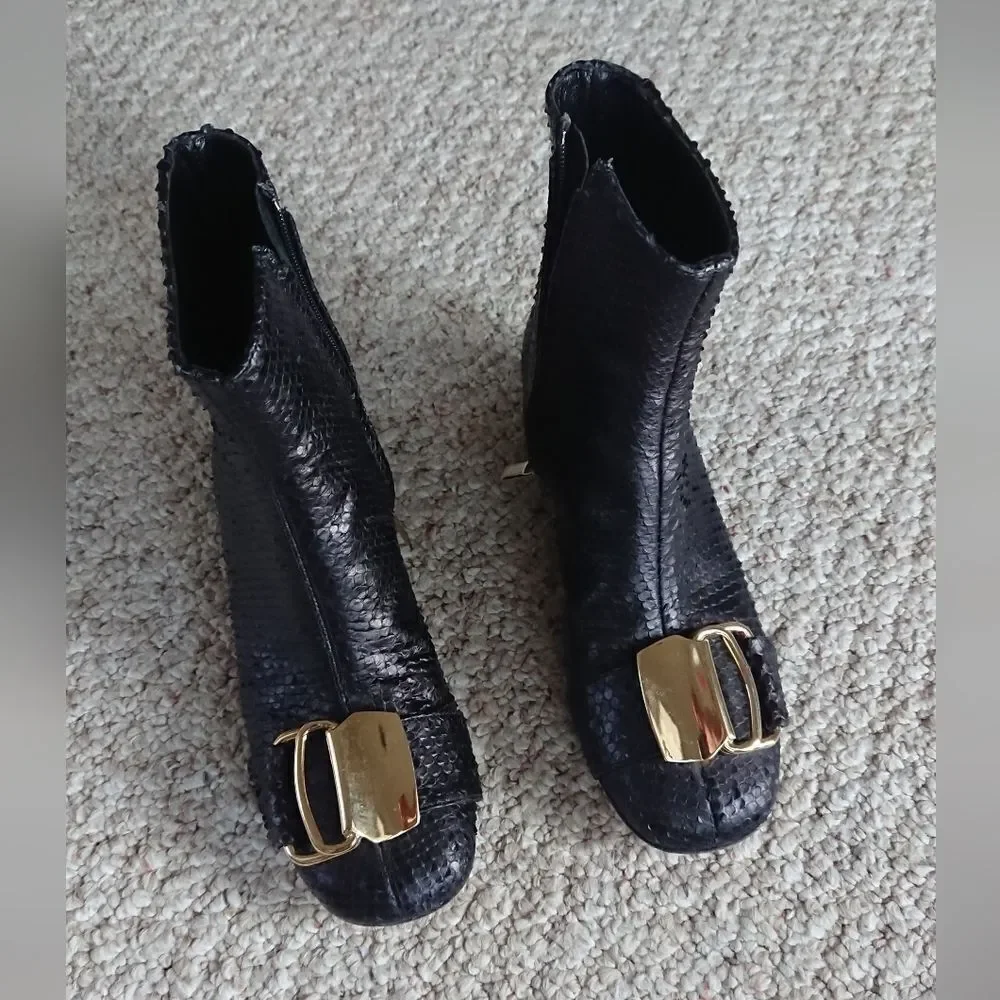 TIBI Wyatt embossed Buckle leather ankle Booties In Black size 5.5